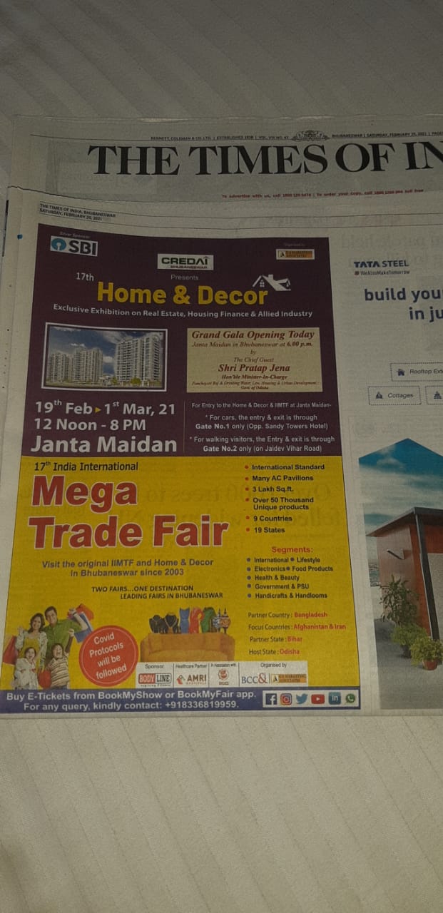 India International Mega Trade Fair and Home and Decor Bhubaneswar Newspaper AD